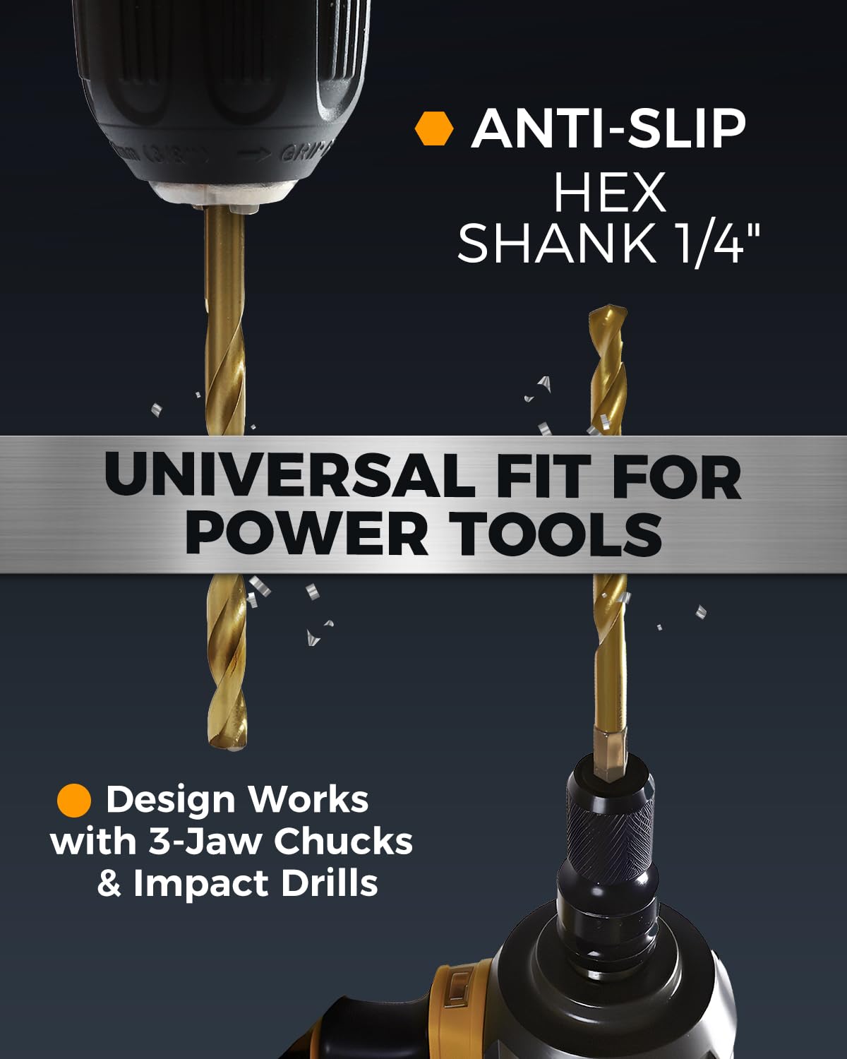 COMOWARE Titanium Impact Drill Bit Set - 30 Pcs Hex Shank HSS, Quick Change Design, 1/16"-1/2"