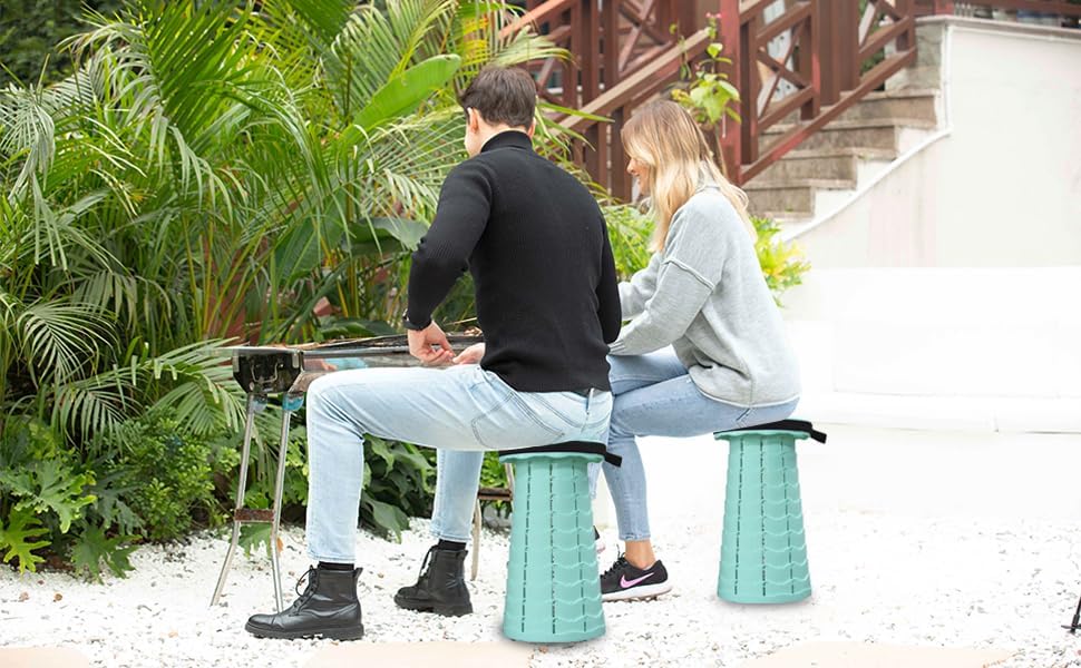 ALEVMOOM Upgraded Collapsible Stool with Cushion,440LBS Max Weight,17.7" Height Adjustable,Sturdy Portable Telescoping Stool,Folding Camping Stool for Outdoor Hiking Travel