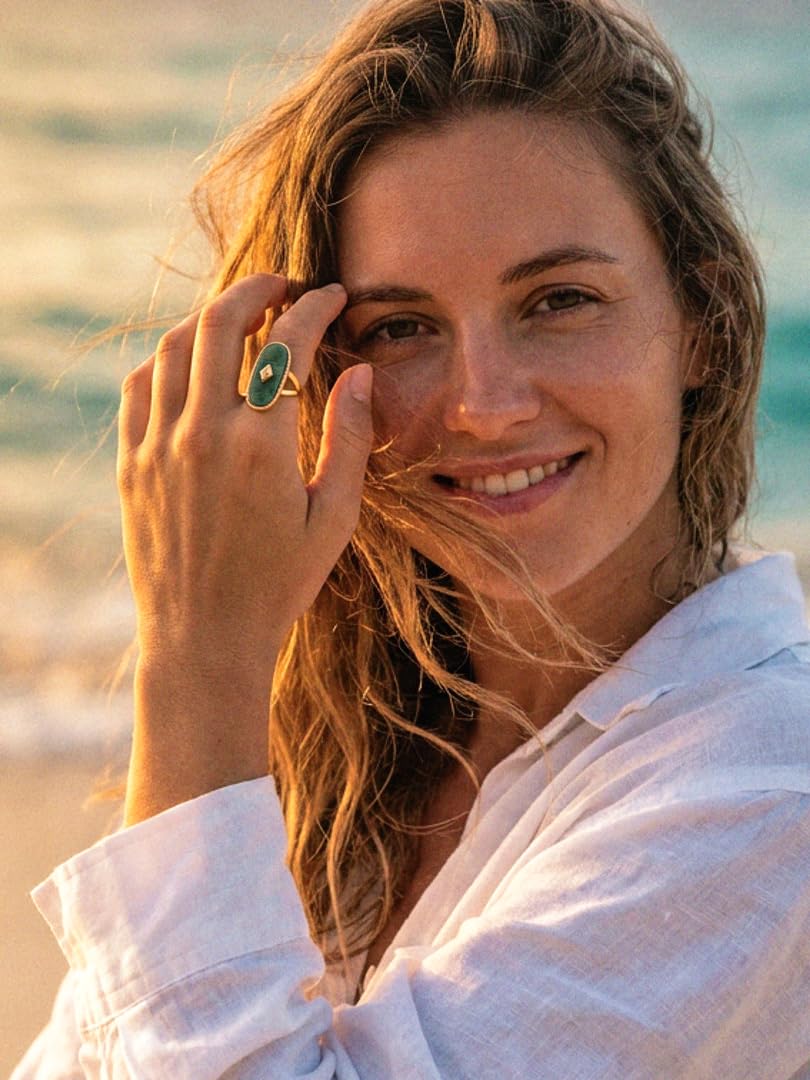 Dikixe Western Chunky Gold Natural Lapis Lazuli/African Jade Statement Ring