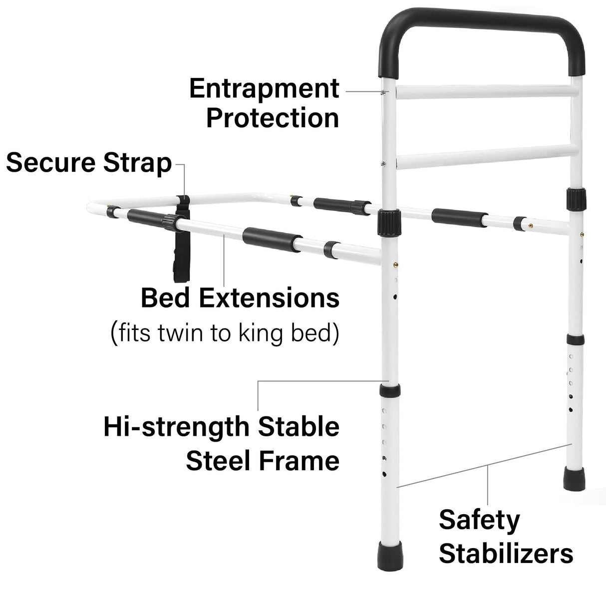 FSA/HSA Eligible, Vaunn Medical New Adjustable Bed Assist Rail Handle (Passed ASTM F3186–17 Safety Standard) and Hand Guard Grab Bar, Bedside Safety and Stability (Tool-Free Assembly), White/Black