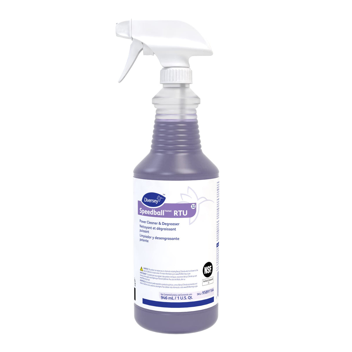Diversey 95891164 Speedball RTU Power Cleaner & Degreaser, Heavy-Duty, Non-Butyl Commercial Strength Purple Spray, Lemon Scent, Capped Ready-to-Use, 32-Ounce (Pack of 12 with 1 spray nozzle)