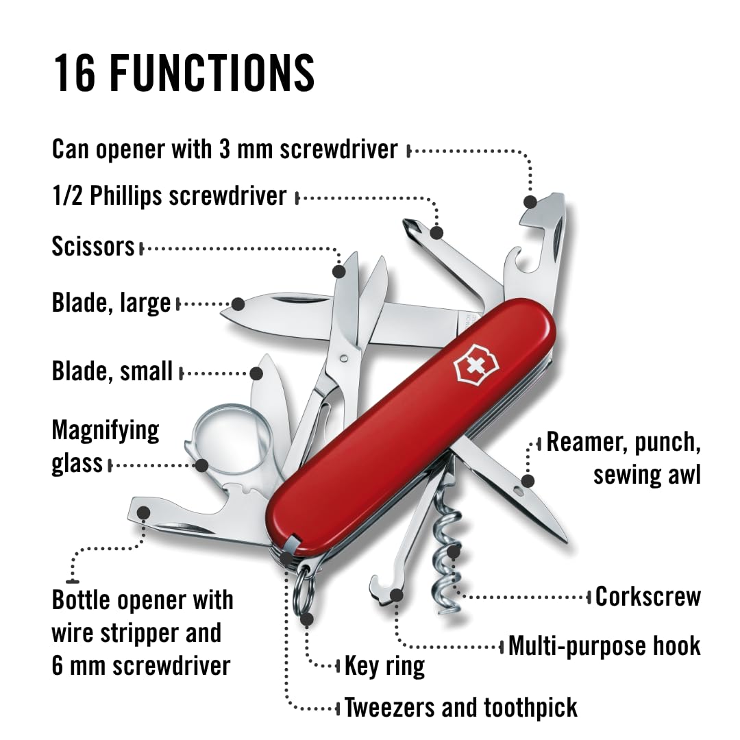 Victorinox Explorer Swiss Army Knife - 16 Function Pocket Tool - Red