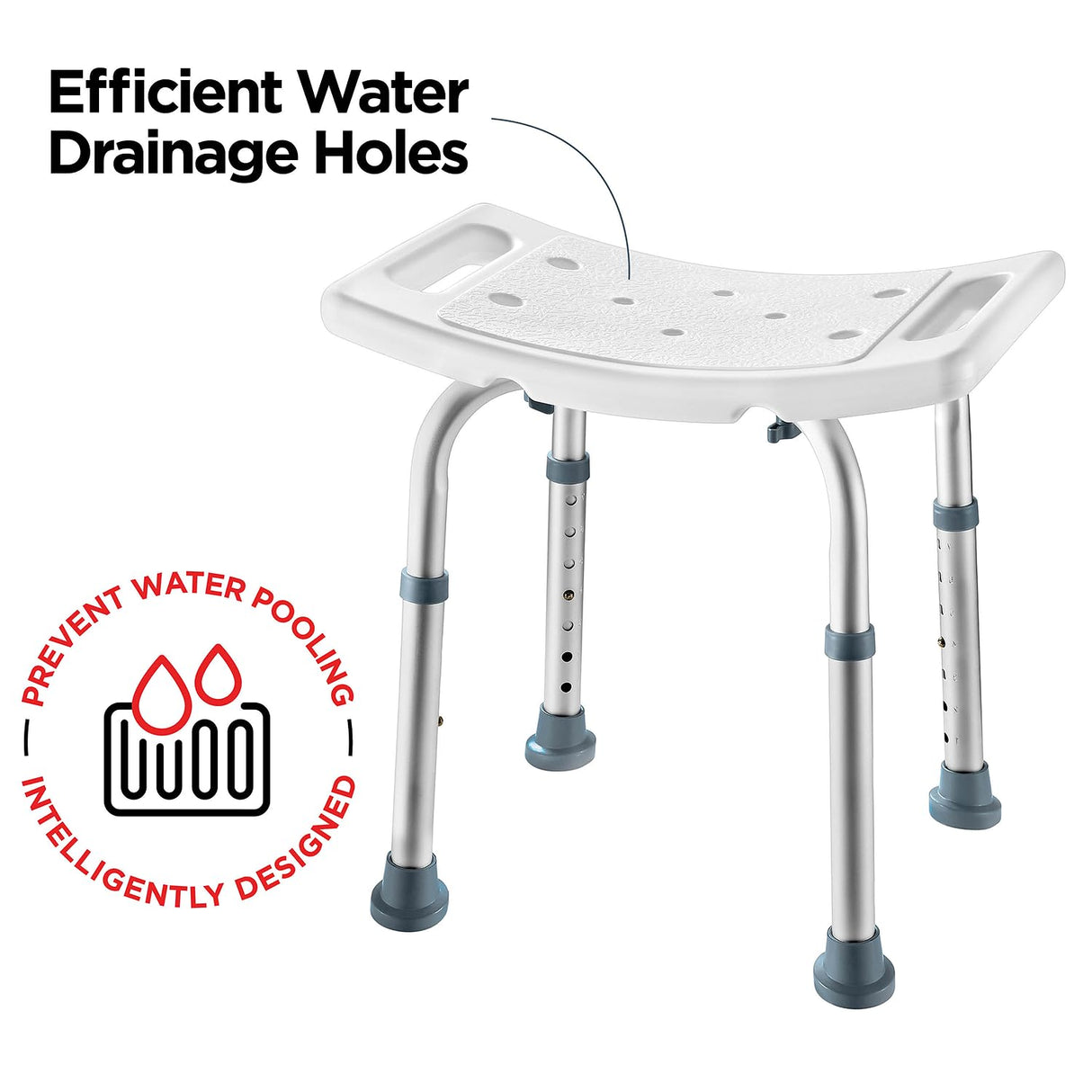 Medical king Shower Chair - with Back Scrubber & Additional Sponge - Tool Free Shower Chair for Elderly - with 8 Adjustable Heights - Portable Anti Slip Bath Chair for Elderly