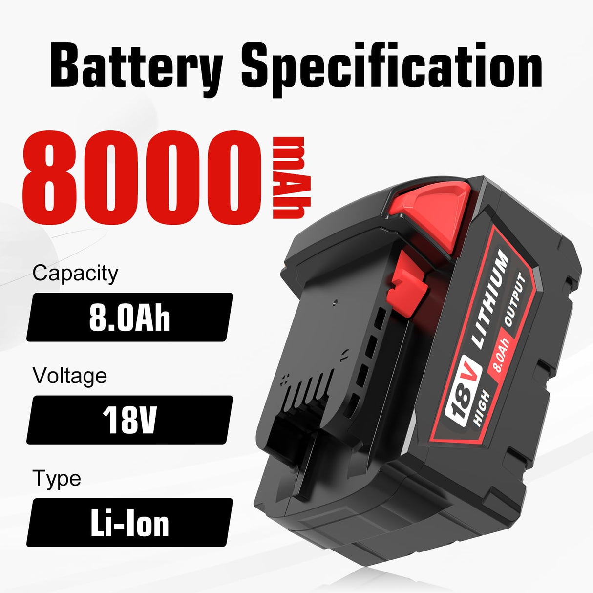 4 Pack 8.0Ah Extended Runtime Lithium-Ion Battery Replacement for Milwaukee 18V Battery 48-11-1862 48-11-1852 48-11-1880 48-11-1882 Compatible with Milwaukee 18 Volt Batteries Cordless Tools(Red)