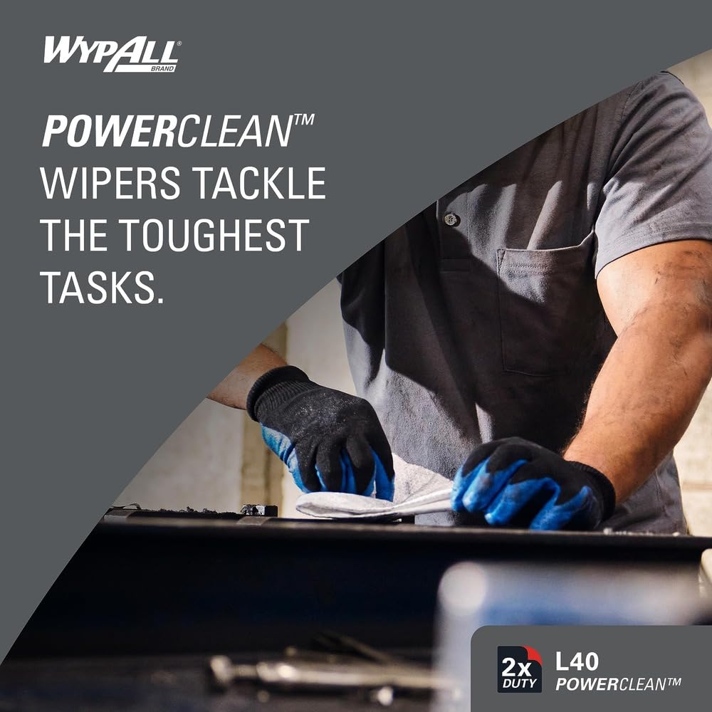 WypAll PowerClean L40 Cloths Extra Absorbent Wipes, Jumbo (05007), Bulk Paper Wipers, White (1 Roll of 750 Sheets)