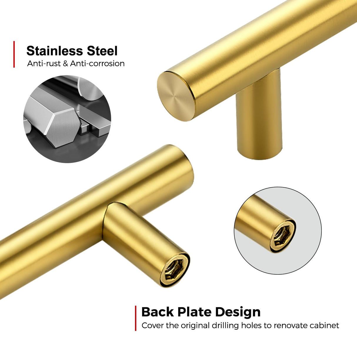 JOY DECOR 45 Pack 6 Inch Cabinet Pulls Kitchen Cabinet Handles with 3-3/4 Inch Hole Center Brushed Brass Cabinet Hardware Stainless Steel Kitchen Drawer Pulls for Cabinets Cupboard, 96mm Hole Centers