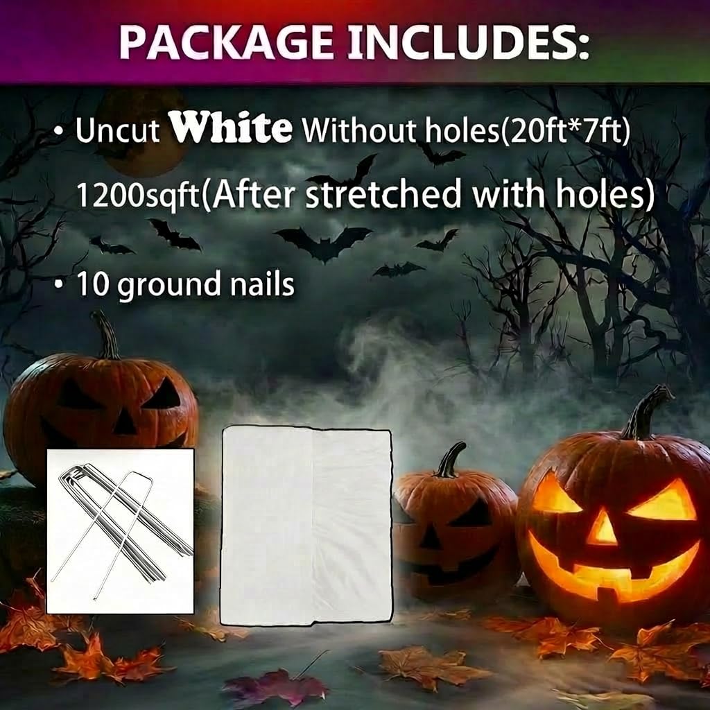 wymulot 1200 Sqft (After Streched with Holes) Uncut Giant Spider Web Halloween Decorations Outdoor with 10 Ground Nails Stretchy Beef Cloth Netting Cut-Your-Own Flexible Elastic for Yard Party Decor