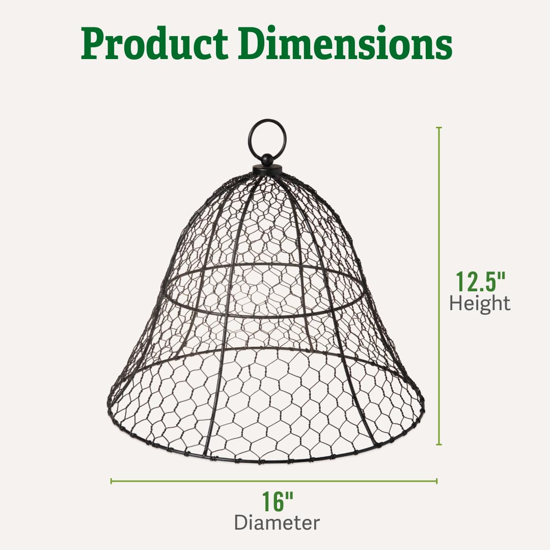 Gardener’s Supply Company Sturdy Chicken Wire Cloche Plant Protector Cover | Sturdy Metal Cage Garden Protection for Your Plants & Seedlings | 16" in Diameter x 12-1/2" H - Black