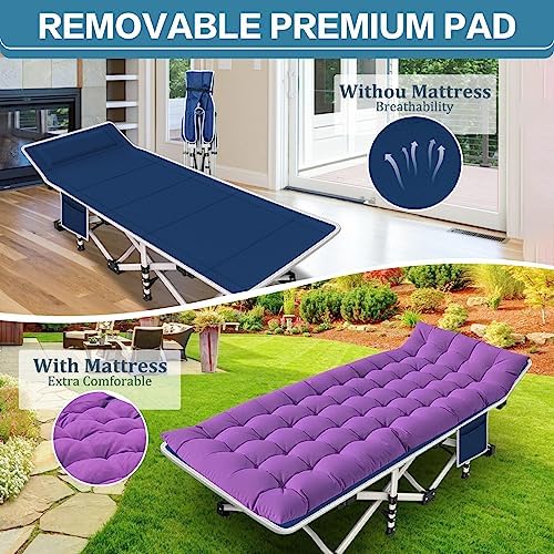 2 Pack Camping Cot with Mattress Comfortable Cots for Sleeping Camping Bed Heavy Duty Folding Cot with Carry Bag for Adults Kids Outdoor Home Guest Bed