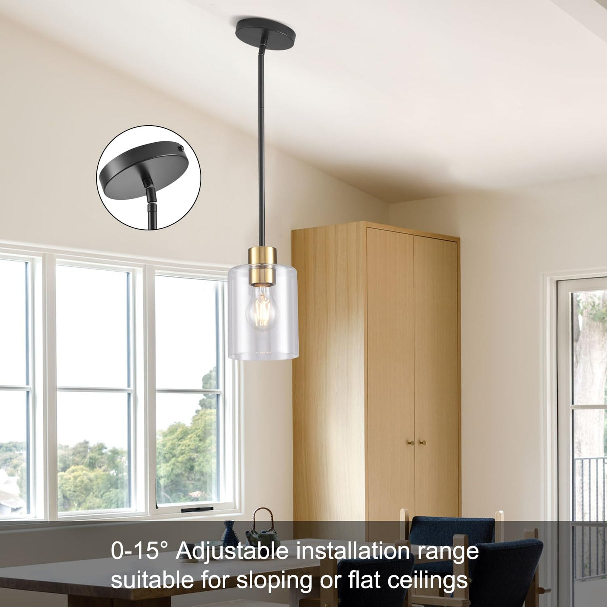 KLSS Black Brass Pendant Lights Kitchen Island - Clear Glass Pendant Light Fixture Multiple Stems Rods 3 Units 12 Inch 3 Units 4 Inch (2 Pack Black Brass Downrod)