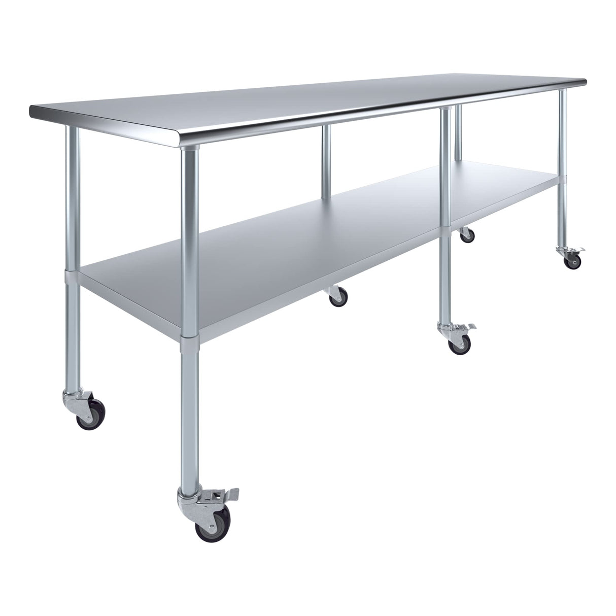 AmGood 30 in. x 96 in. Stainless Steel Work Table with Wheels | Metal Kitchen Food Prep Table | NSF