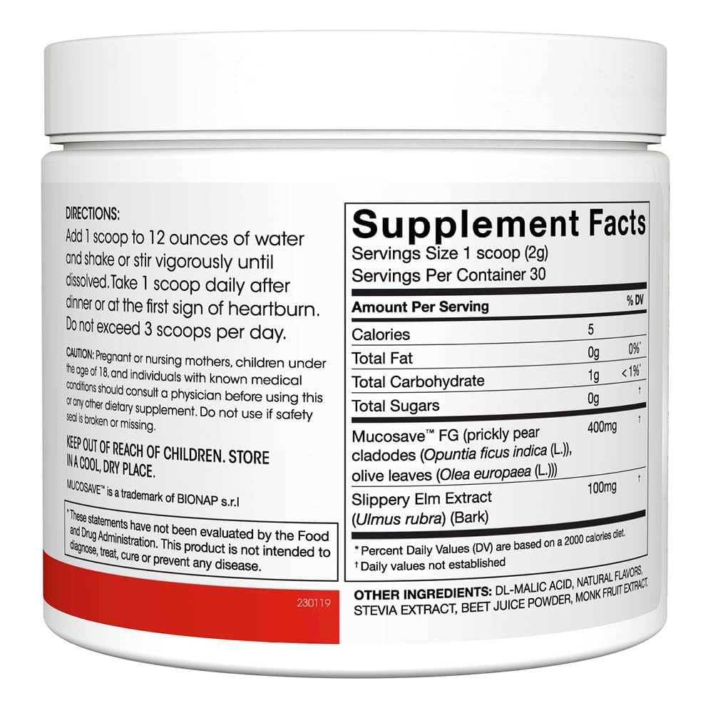 Reflux - Digestive Supplement - Each Tub = 30 Scoops = 30 Servings - Mucosal Support for Acid Issues - with Mucosave FG and Slippery Elm Bark (1 Tub)