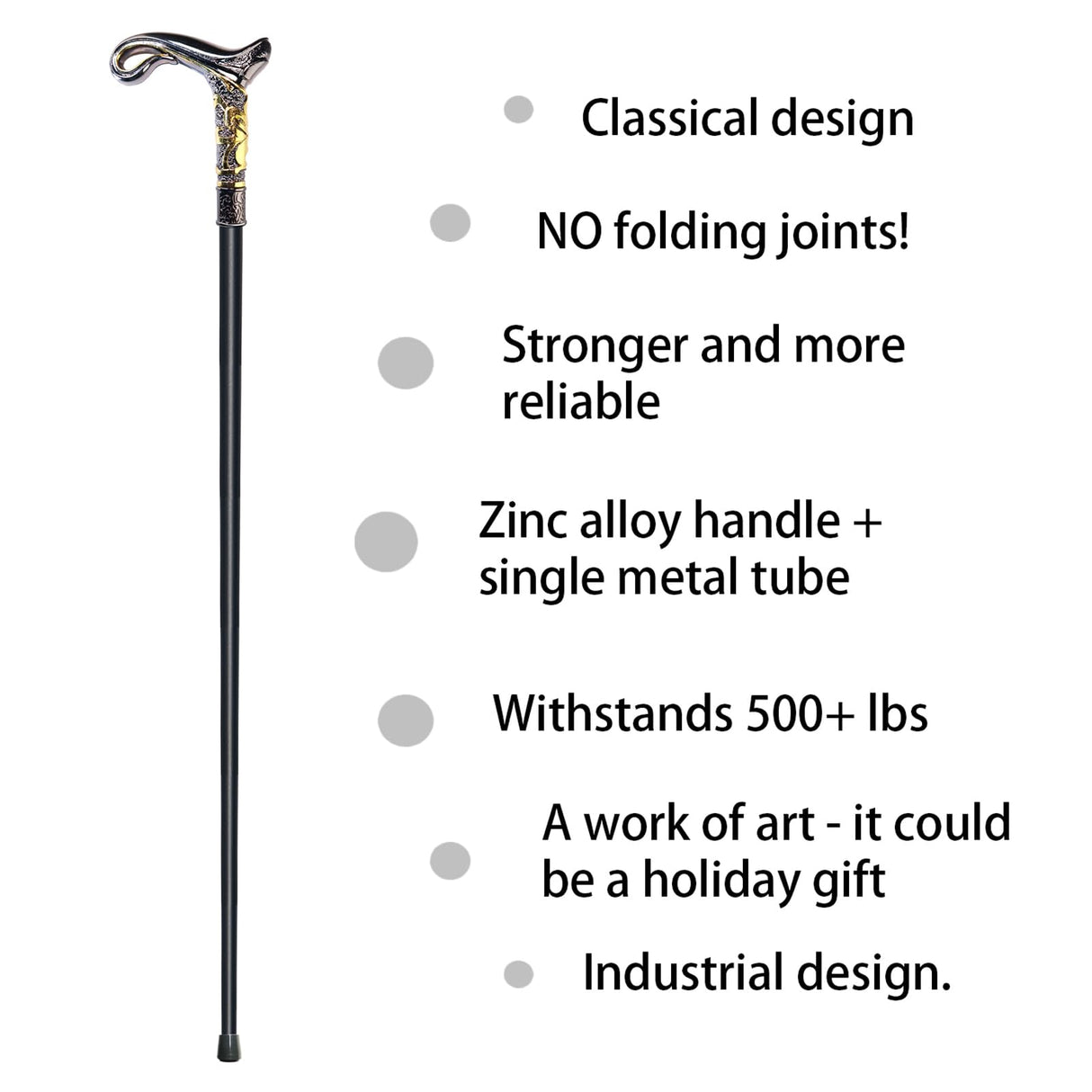 YIVIYAR Walking Cane for Men & Women & Seniors - 36.5 Inch Heavy Duty 500+ lbs Capacity, Ergonomic Handle, Decorative & Ornate Design, Gothic & Goth Elegant Matte Black & Gold Artistry, Metal Cane