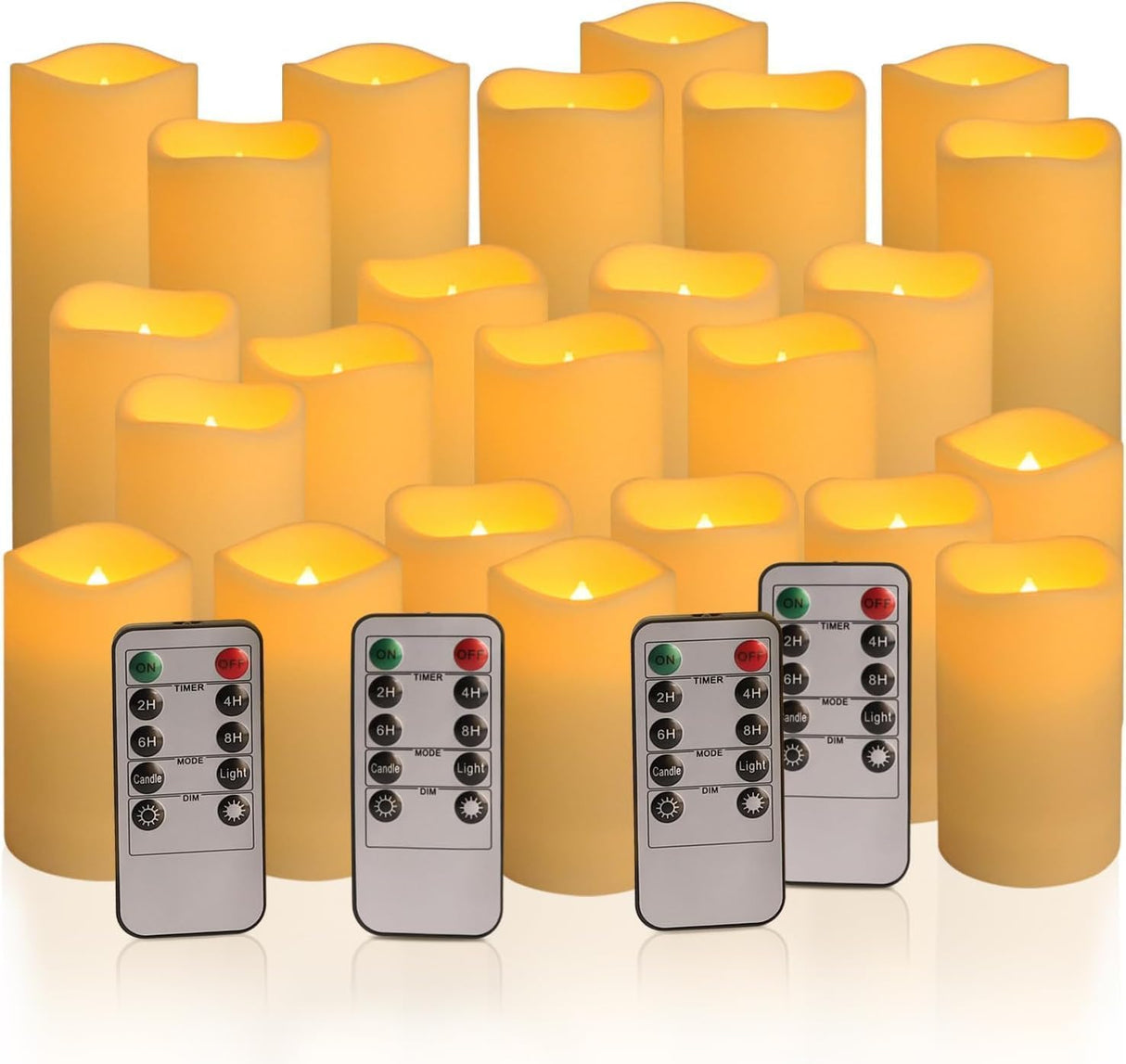 fclayvts 24-Pack LED Flameless Candles with Remote Control -Remote flameless Candles- Timer Candles -3D Flame, for Halloween Christmas Parties,Wedding,Home,Gift and Special Occasions(Three Sizes)