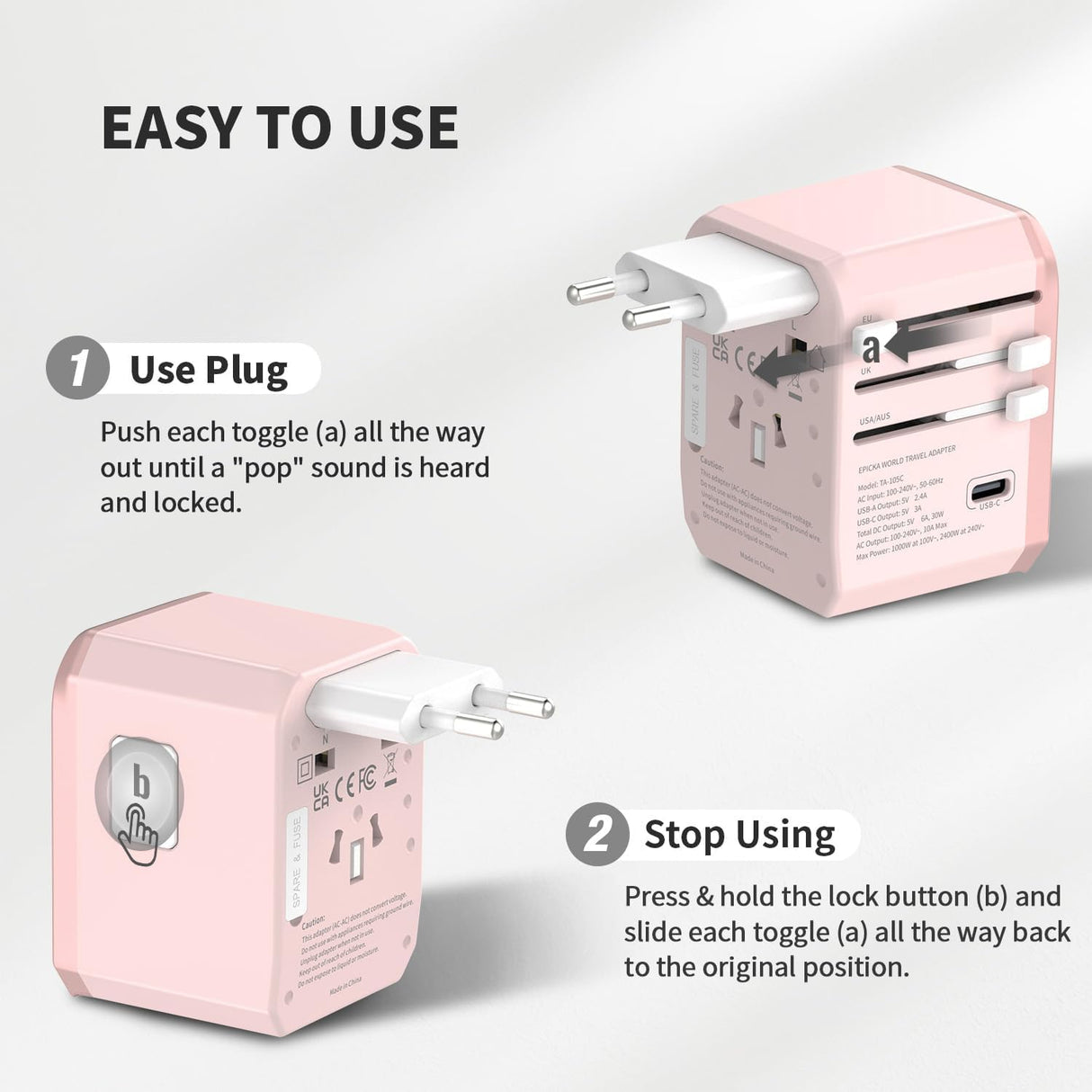 EPICKA Universal Travel Adapter GaN 45W, European Travel Plug Adapter with PD&QC Fast Charging(2 USB-A & 3 USB-C Ports) - Worldwide Travel Essentials, International Power Adapter for UK/US/AU