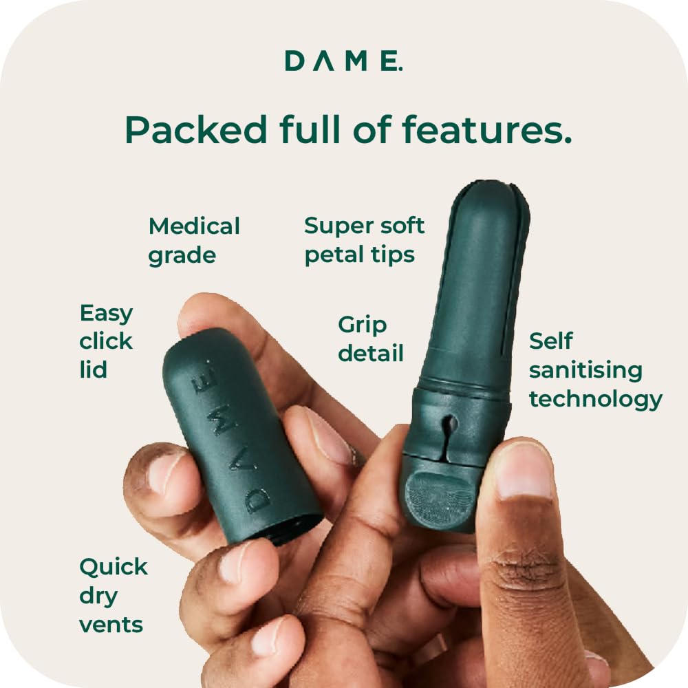 3 Pack DAME Reusable Tampon Applicator | No Boiling Required, Self-Sanitising Technology | Includes 3 Toxin-Free Organic Cotton Tampons | B Corp, Eco-Friendly, Sustainable Period Care | Reduce Plastic