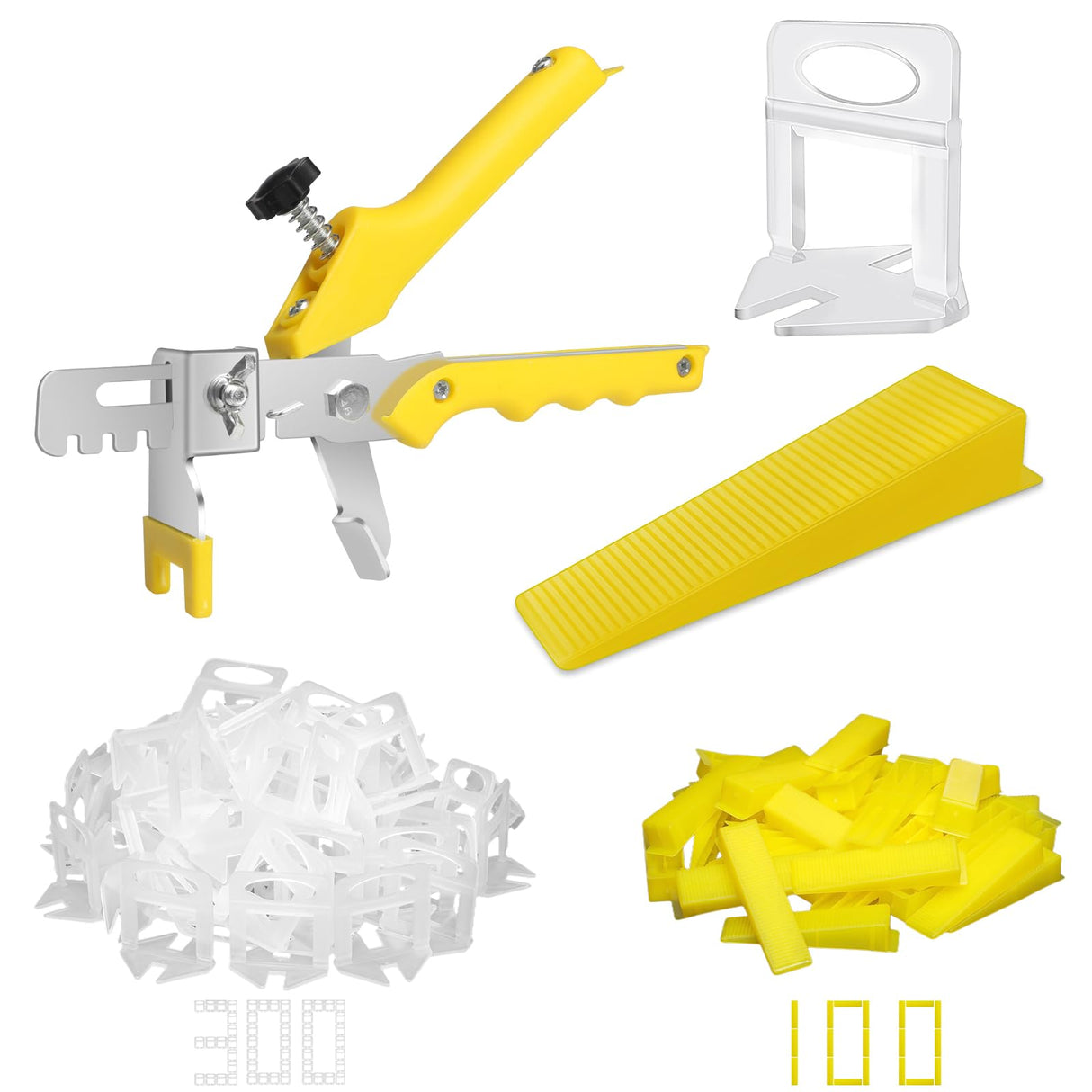 DGSL Tile Leveling System with Tile Plier - 300-Piece Tile Spacers Clips and 100-Piece Reusable Wedges - Tile Tools Set for Stone Installation (1/16 Inch Tile Spacers)
