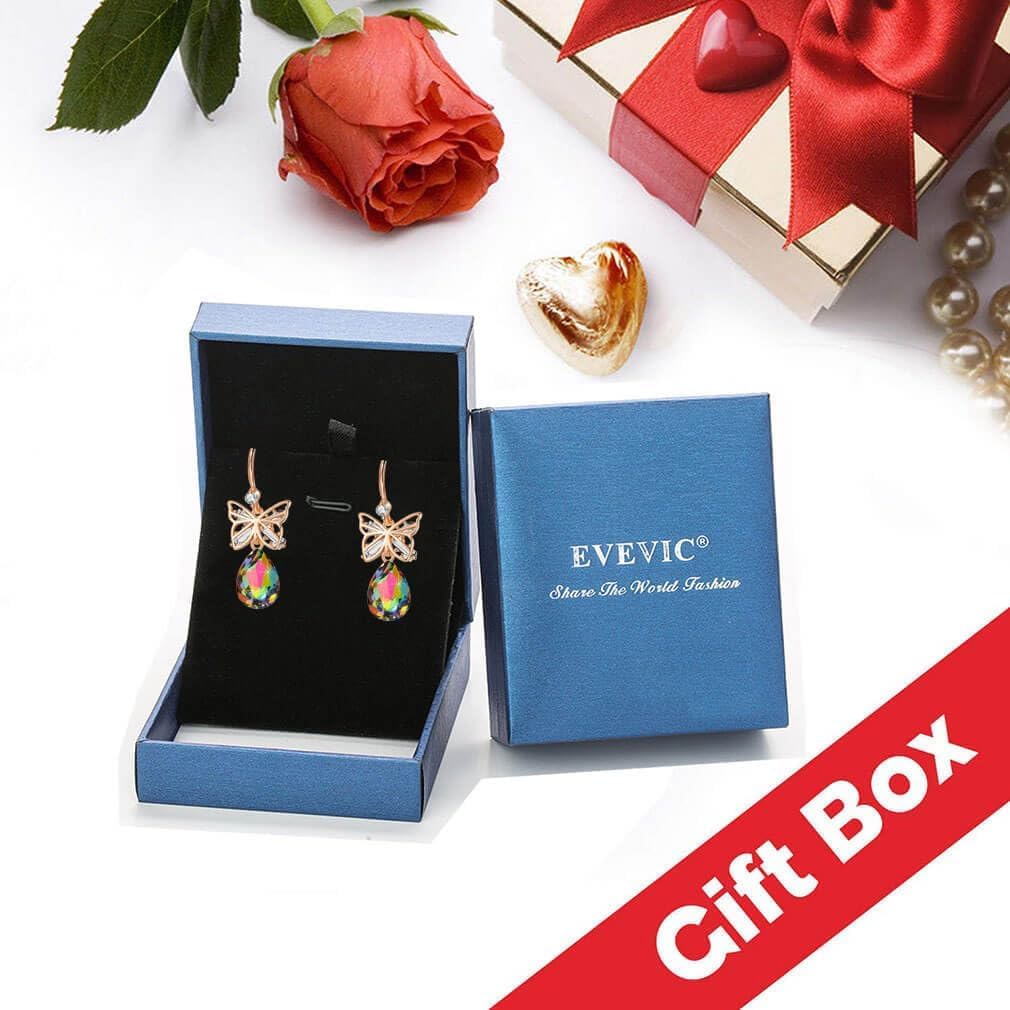 EVEVIC Austrian Crystal Butterfly Teardrop Drop Earrings for Women