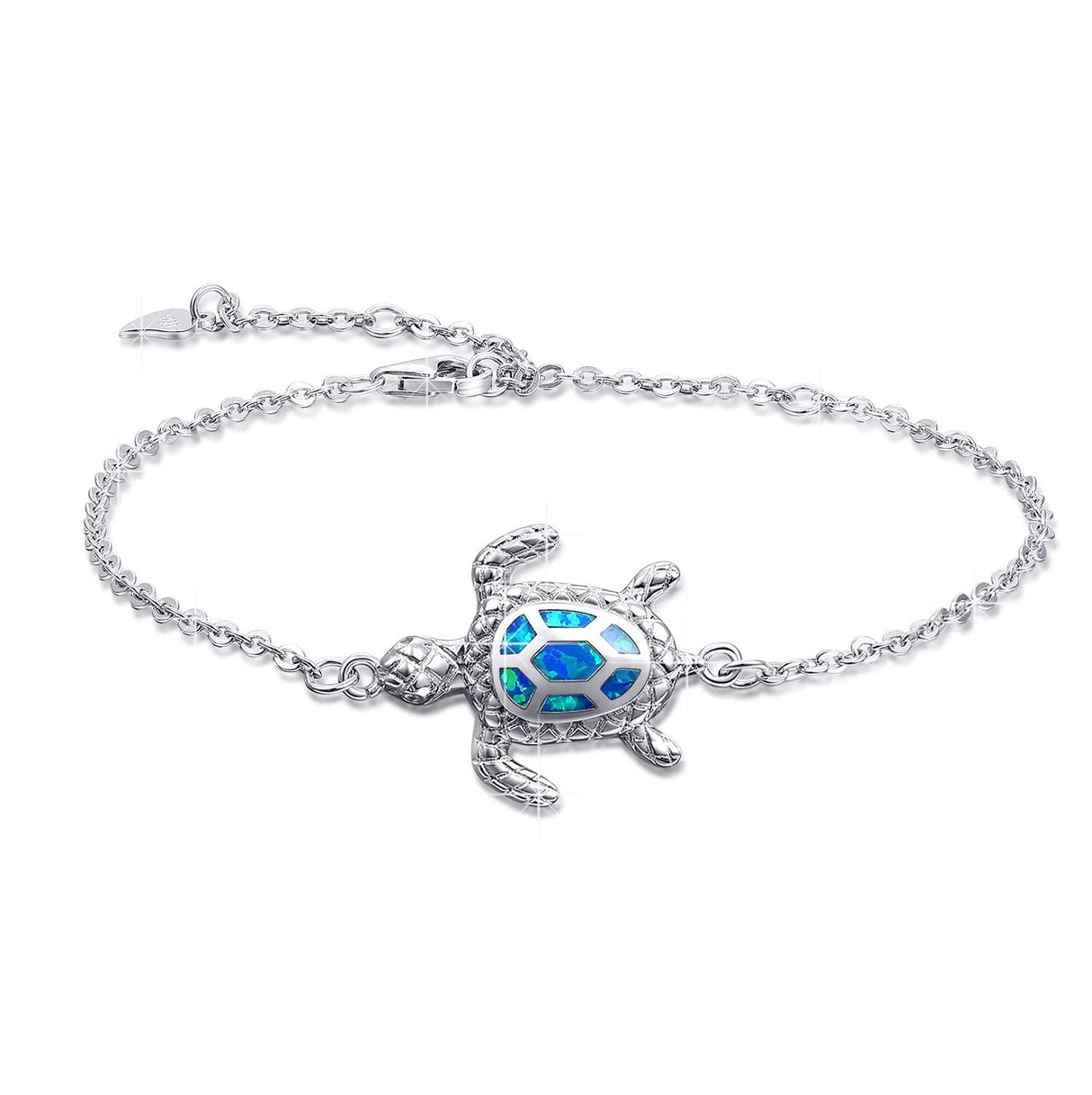 PUPILLEMON 925 Sterling Silver Blue Opal Sea Turtle Bracelet for Women