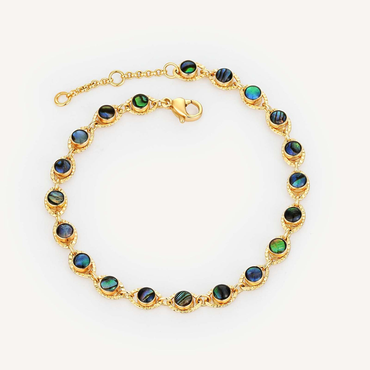 MEVECCO Bracelet for Women Gold Evil Eye Link Round Shell Dianmond-cut 14K Gold Plated Dainty Chain Simple Protection Jewelry