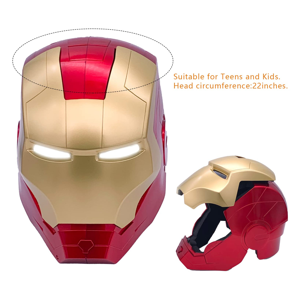 Open/Close Wearable Helmet with Eyes Glowing for Kids and Teens Mask Costume and Role-Play Dress Up, Ideal for Birthdays, Christmas, Halloween(Child Size)