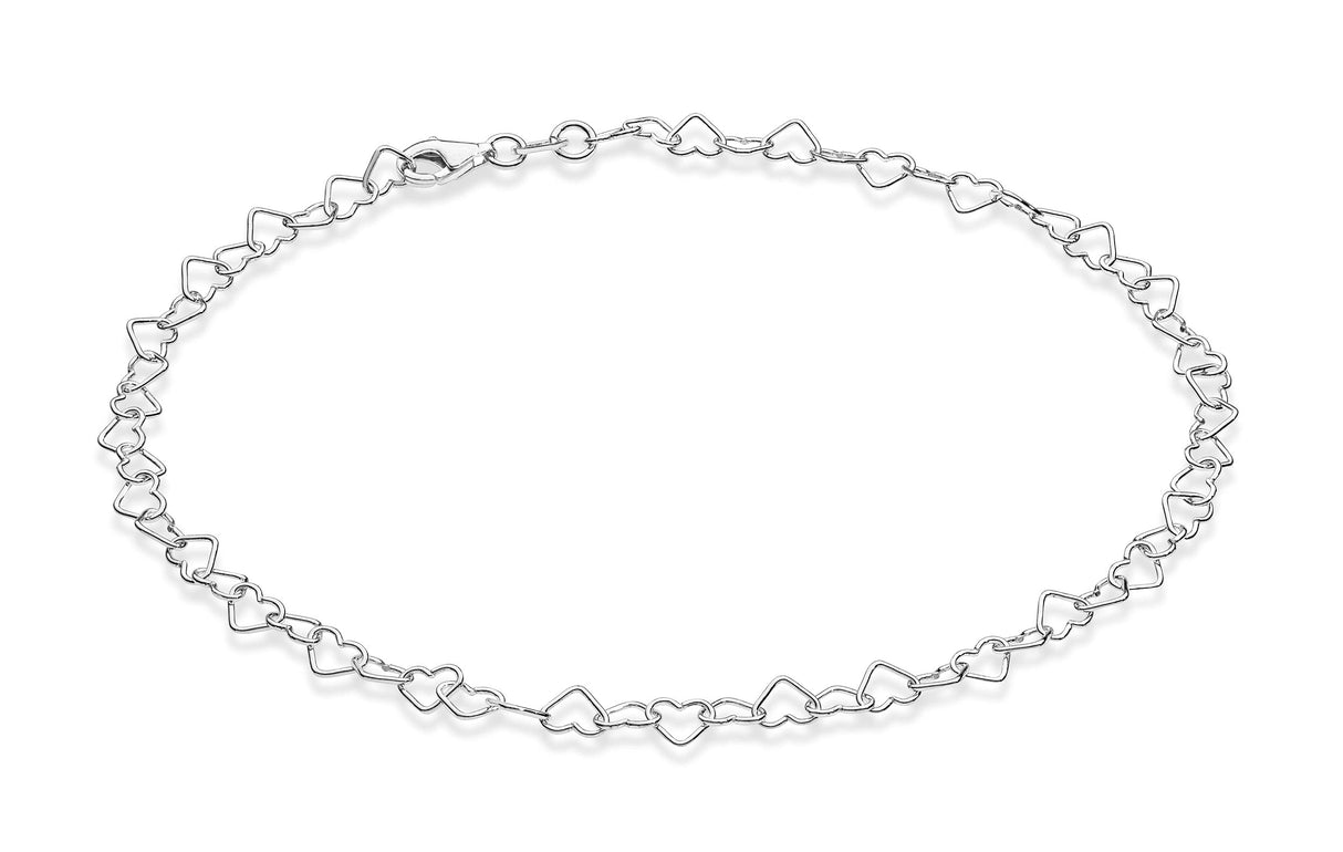 Miabella 925 Sterling Silver Italian Rolo Heart Link Chain Anklet Ankle Bracelet for Women, Made in Italy (Length 11 Inches)