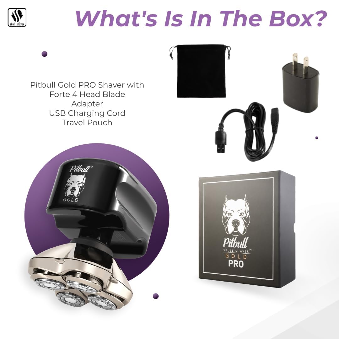 Skull Shaver Pitbull Gold PRO Head and Face Shaver: Ultimate Grooming Kit for Men, 5-in-1 Premium Bald Head Electric Head Shaver, Wet and Dry Easy