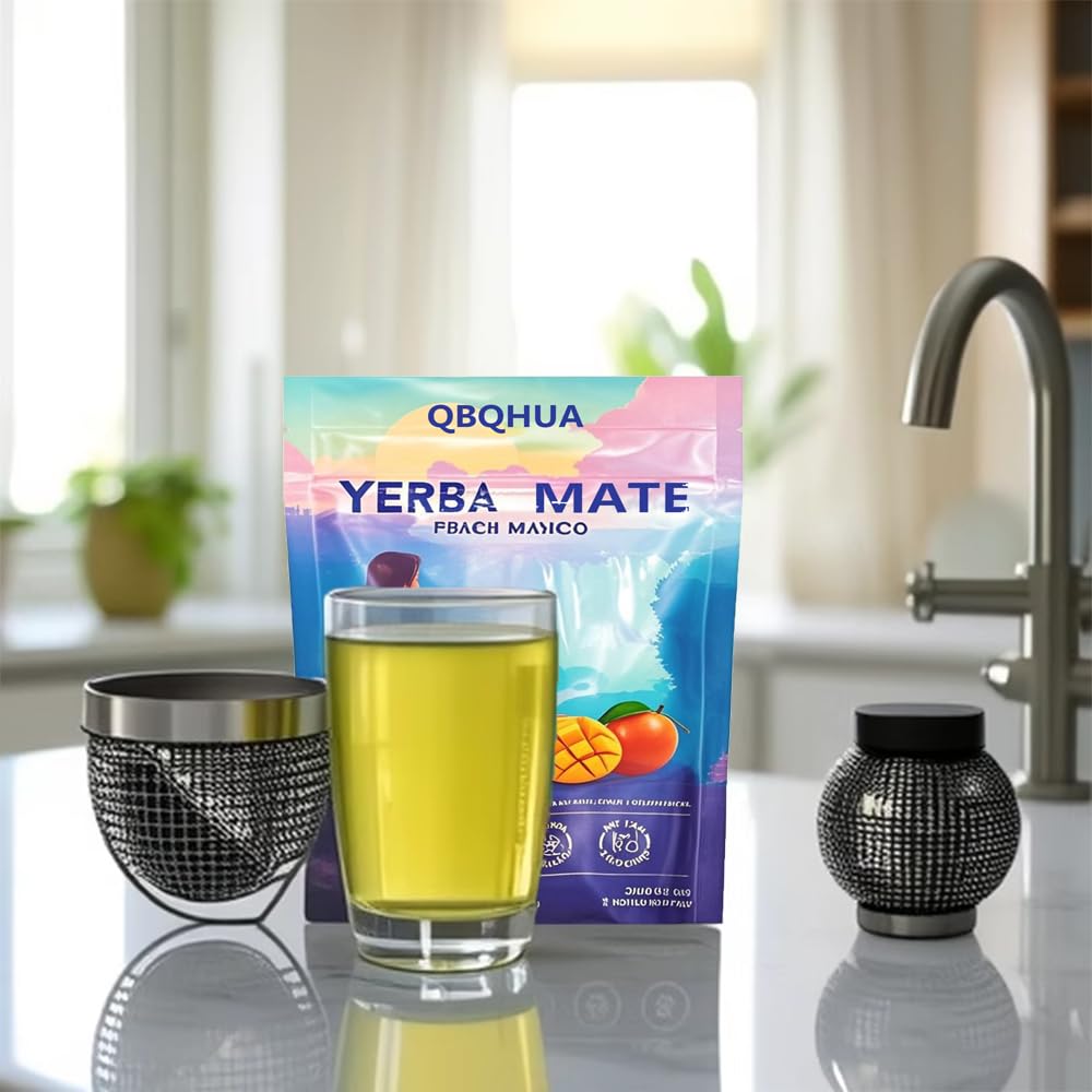 Yerba Mate Instant Tea Powder, Peach Mango Flavor, Sugar-Free, 30 Servings