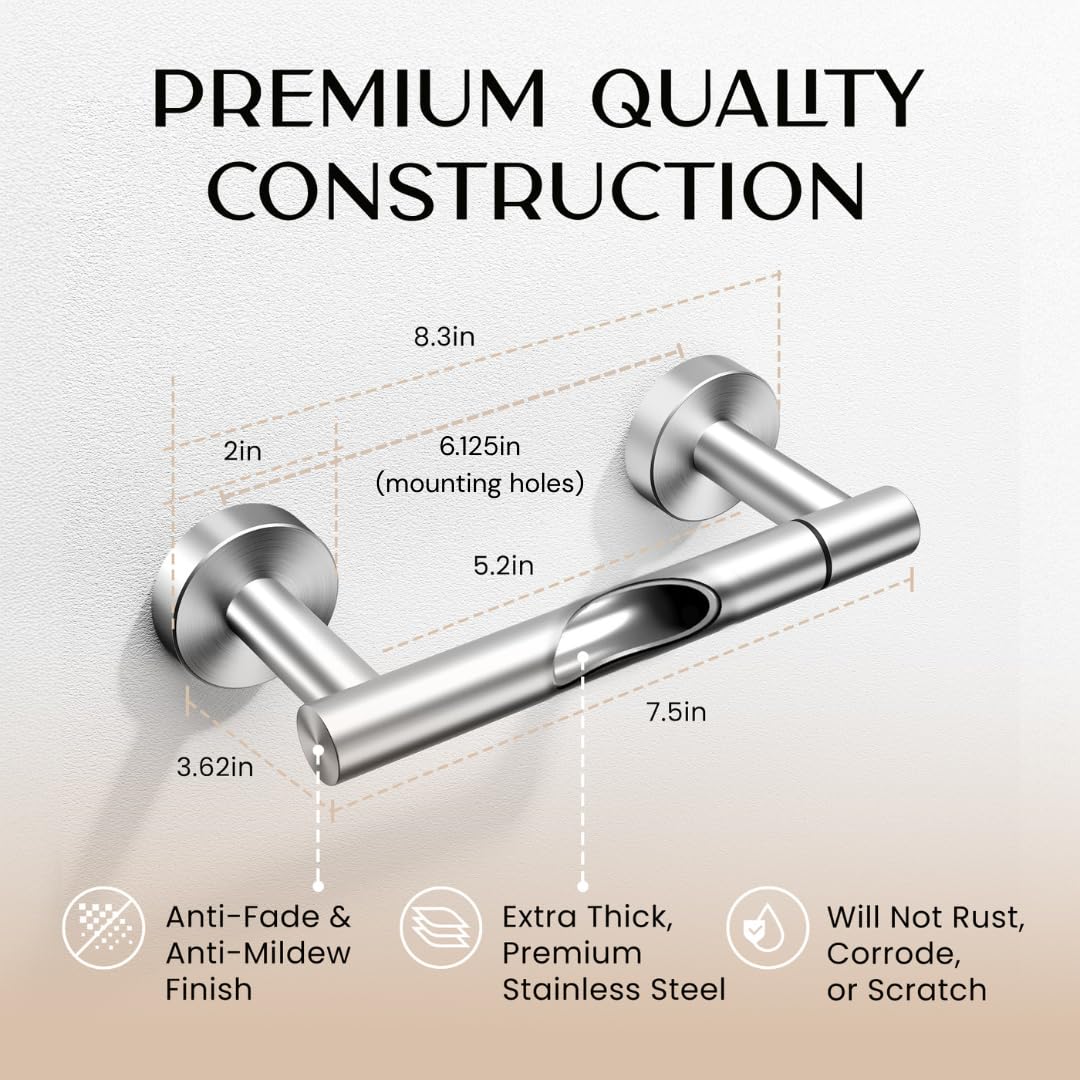 Day Moon™ Toilet Paper Holder Wall Mount, Modern Roll Holder for Bathroom, Stainless Steel Rustproof Double Post Pivoting Tissue Roll Holder for Bathroom, Classic, Brushed Nickel