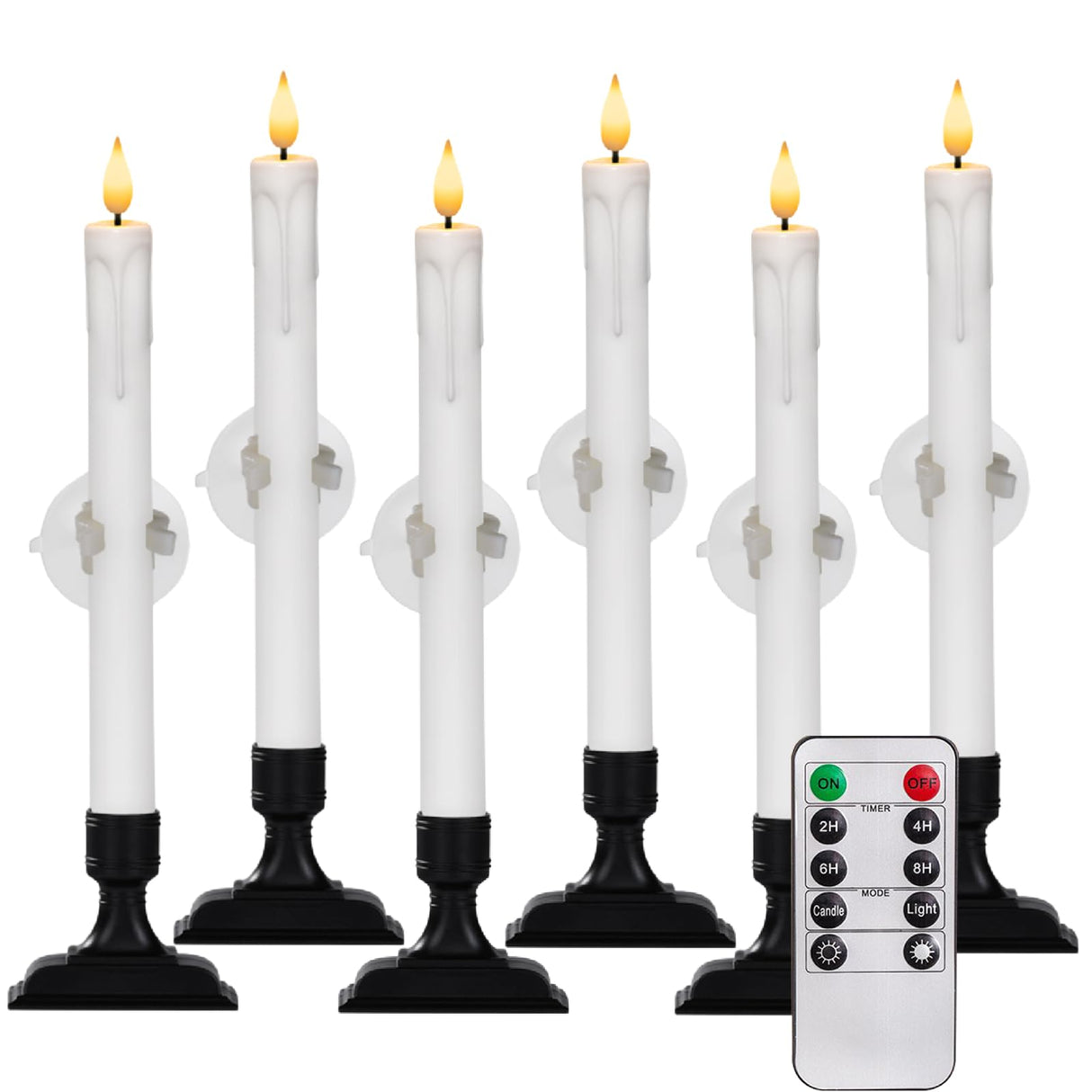 Homemory 6 Pcs Window Candles with Remote Timer Dimmer, Battery Operated Candlesticks with Holders and Suctions, White LED Christmas Candle for Window Xmas Holiday Decor