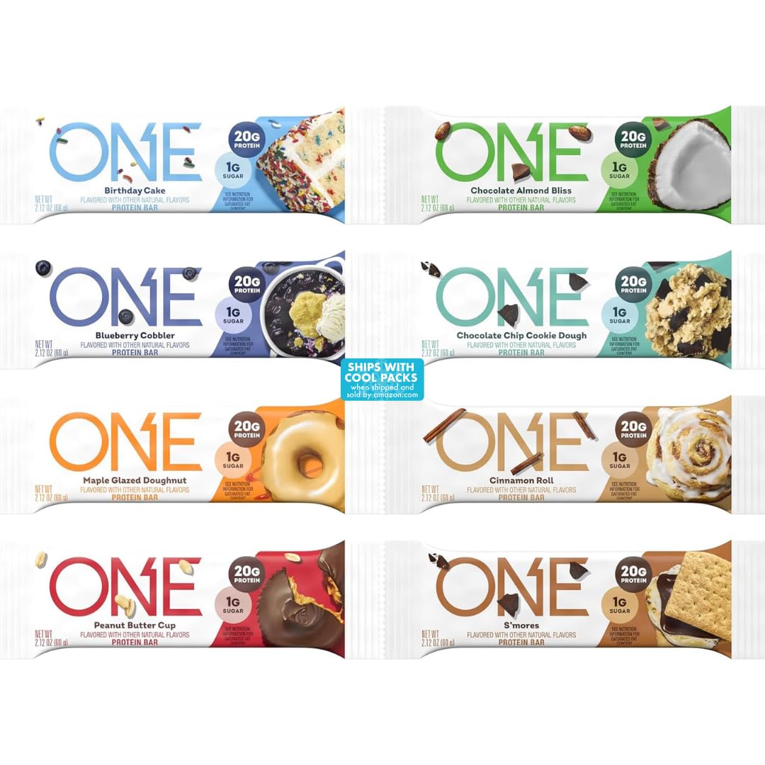 ONE Protein Bars, Sampler Variety Pack, Gluten Free with 20g Protein and 1g Sugar, Pantry Staples, 2.12 oz (8 Count)