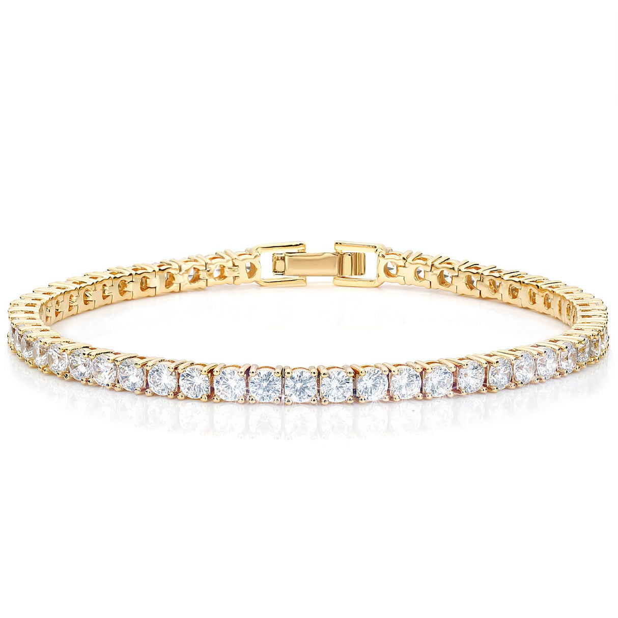 Haqptul 18K Gold/Sterling Silver Plated Tennis Bracelet for Women Men Cubic Zirconia White Gold Diamond 3mm Size 6.5-7.5 Inch