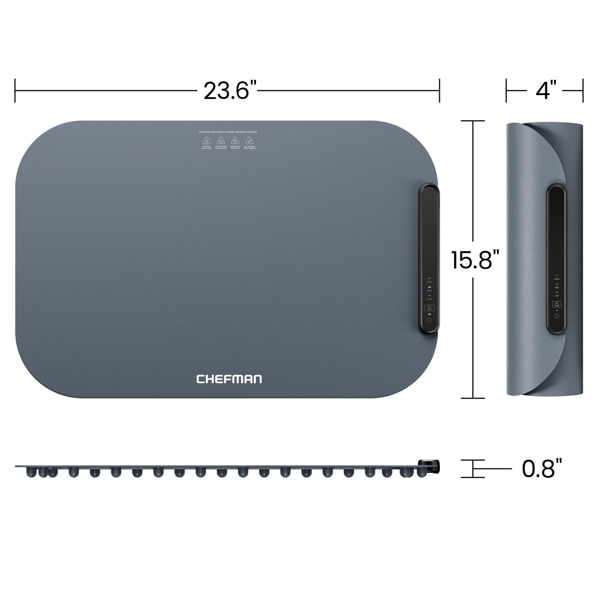Chefman Roll n’ Go Food Warming Mat, Electric Warming Tray for Buffets, Parties, Holidays, 3 Temperature Settings, Easy-Clean Silicone Mat, Roll Up Food Warmers w/Storage Bag - Grey