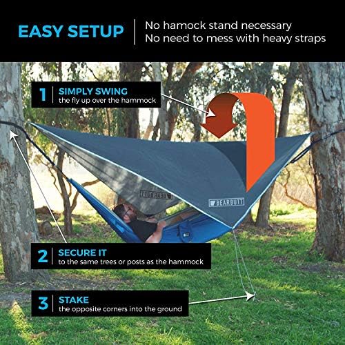 Bear Butt Hammock Rain Fly & Camping Tarp - 11 x 9 ft Ultralight Waterproof Tarp for Hammock & Tent Camping - Easy to Set Up