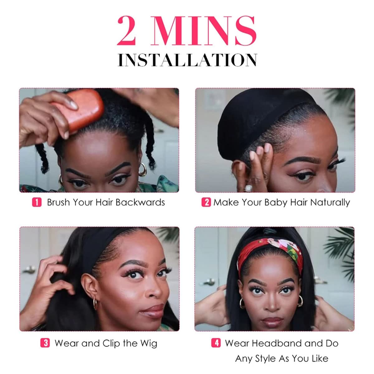 ISEE Wear and Go Mongolian Afro Kinky Curly Headband Wig Human Hair 200% Density Afro Wigs for Women Human Hair Natural Curls Grade 10A Glueless Human Hair Wigs (14 Inch)