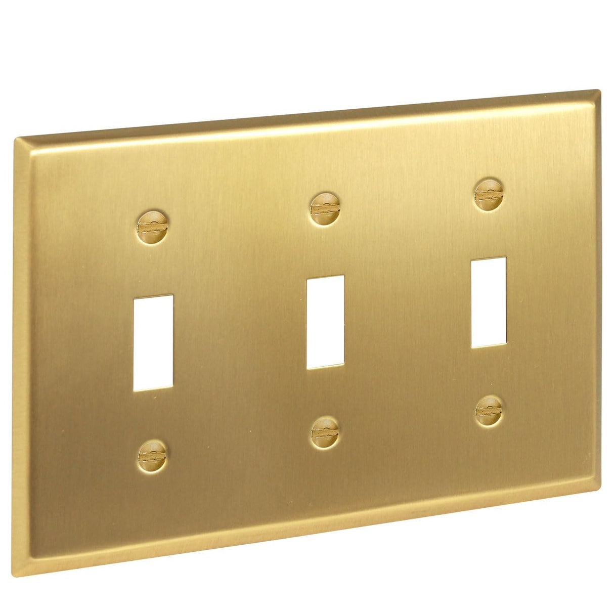 Rio Salto BRASS Toggle Light Switch Cover Plate Triple Toggle Flip Switch Outlet Covers 3 Gang Brushed Brass Gold Metal Wall Plate Flip Swtich — Signature Collection, Standard Size 4.50" X 6.33"