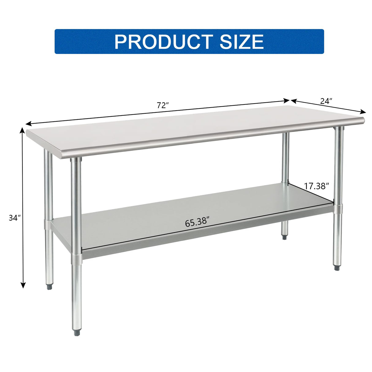 HARDURA Stainless Steel Table 24X72 Inches with Undershelf and Galvanized Legs NSF Heavy Duty Commercial Prep Work Table for Restaurant Kitchen Home and Hotel