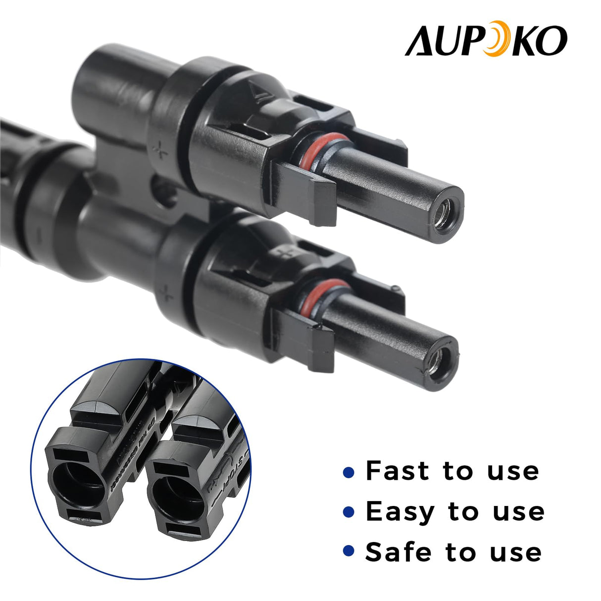 Aupoko T Branch Connectors, Solar IP67 Waterproof Adapter Cable 2 to 1 Compatible with MC4 Connectors, Solar T Branch Connectors MMF+FFM for Solar Panel and Photovoltaic Systems