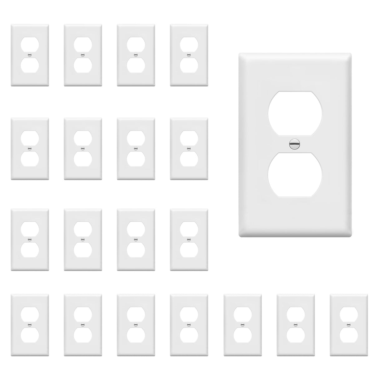ENERLITES Duplex Wall Plates Kit, Electrical Outlet Covers, Standard Size 1-Gang 4.50" x 2.76", Unbreakable Polycarbonate Thermoplastic, Electric Receptacle Plug Covers, 8821-W-20PCS, White (20 Pack)