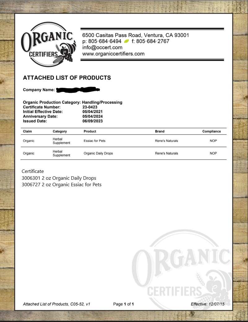 Essiac Original Tea USDA Organic Daily Drops for Enhanced Lymphatic Drainage and Immune Support | Alcohol Free Concentrated Formula | 2oz (59ml)