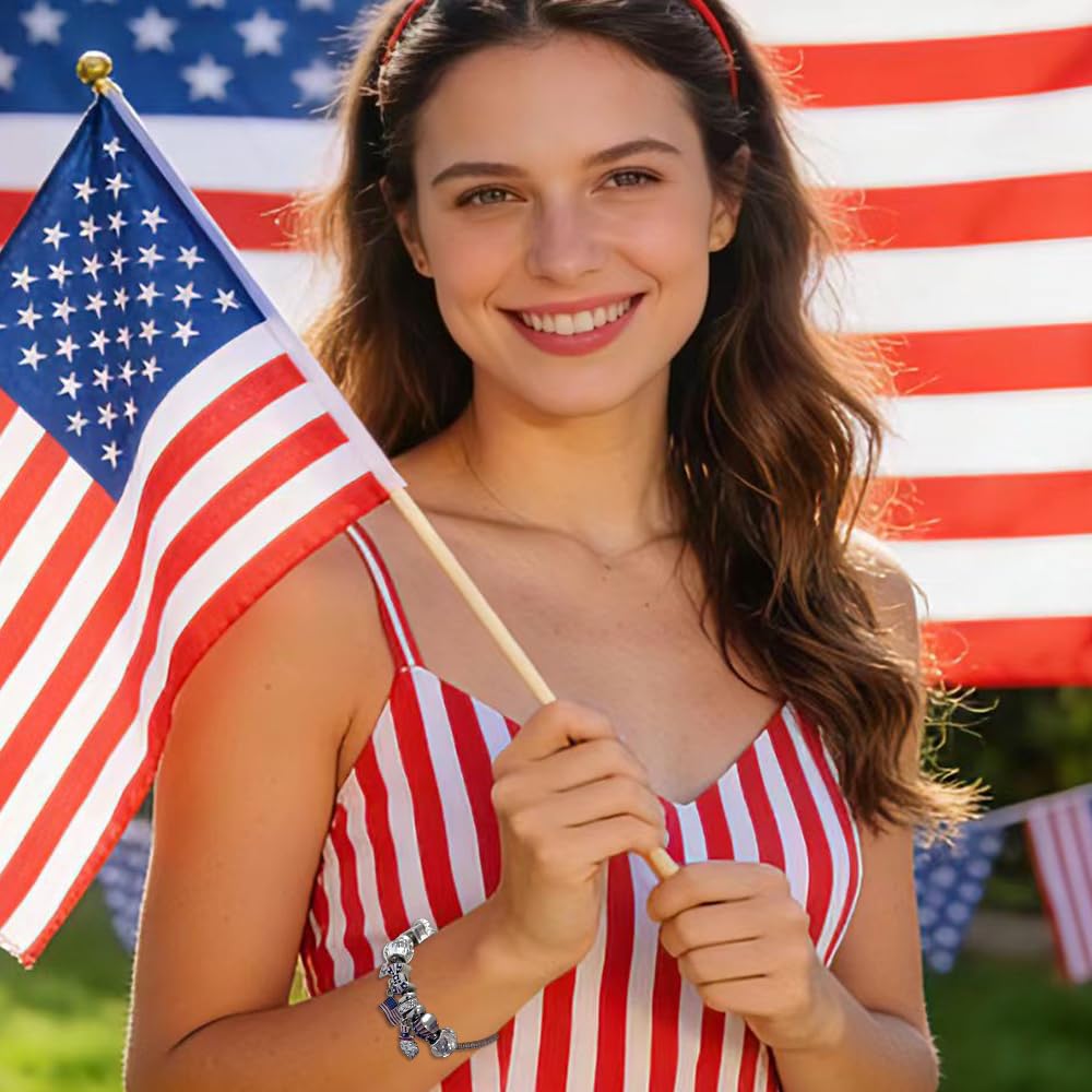 USA Flag 4th of July Bracelet for Women Independence Day Patriotic Jewelry
