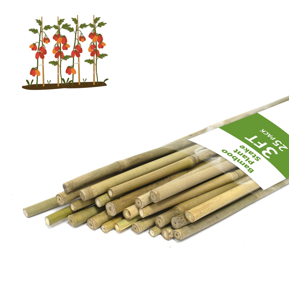 Plant Stakes, 3FT Natural Bamboo Garden Stakes, 25Pcs Bamboo Plant Stakes,Bamboo Sticks for Tomato,Beans,Vegetable and Climbing Plants