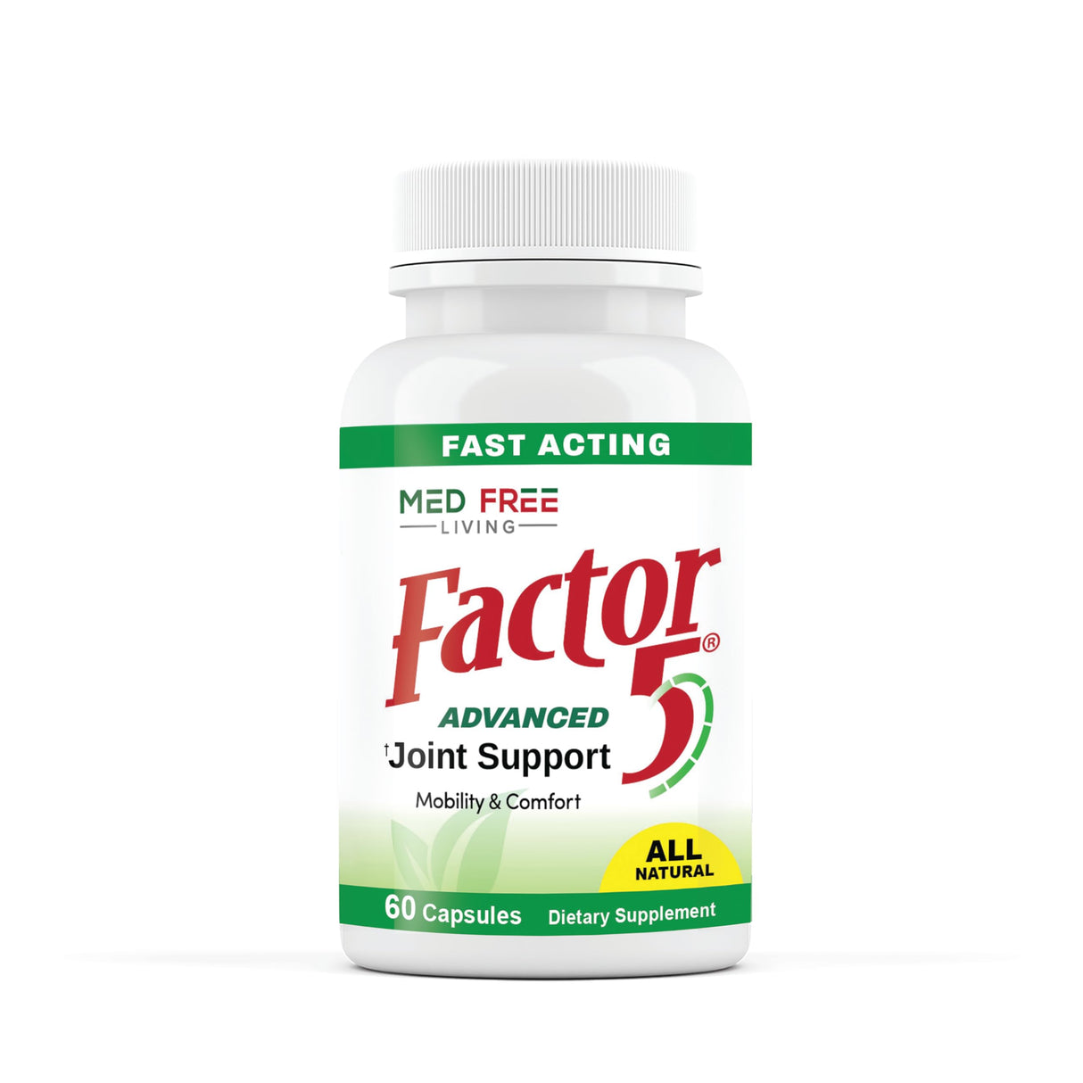 Factor 5 Med Free Living Advanced Joint Health Supplement. with Turmeric, Stinging Nettle, Horsetail, Garlic and Celery Seed, Supports Joint Comfort, Mobility and Strength (60 Count)