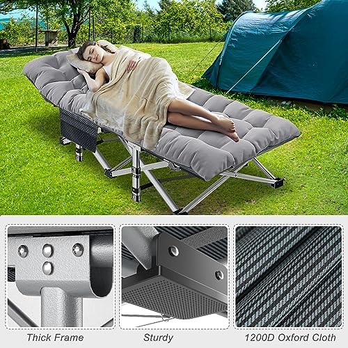 ABORON 2 Pack Oversized XXLFolding Camping Cot W/Mat for Adults, Heavy Duty Outdoor Bed with Carry Bag,1200 D Layer Oxford Travel Camp Cots