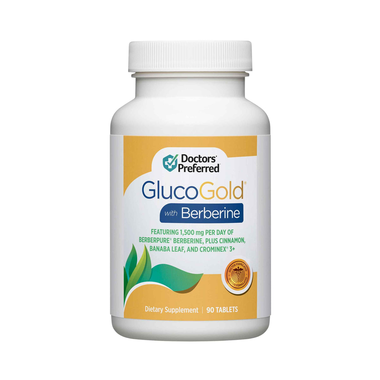 DOCTORS' PREFERRED GlucoGold with Berberine, Concentrated Cinnamon, Chromium, Banaba Leaf Extract (90 Tablets)