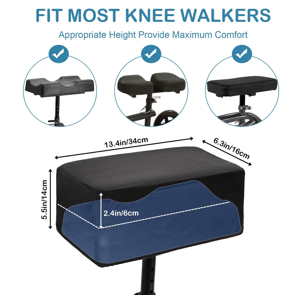 Knee Scooter Cushion Cover - Soft and Comfortable Knee Scooter Pad with Removable 2'' Thick Memory Foam Cushion, Black