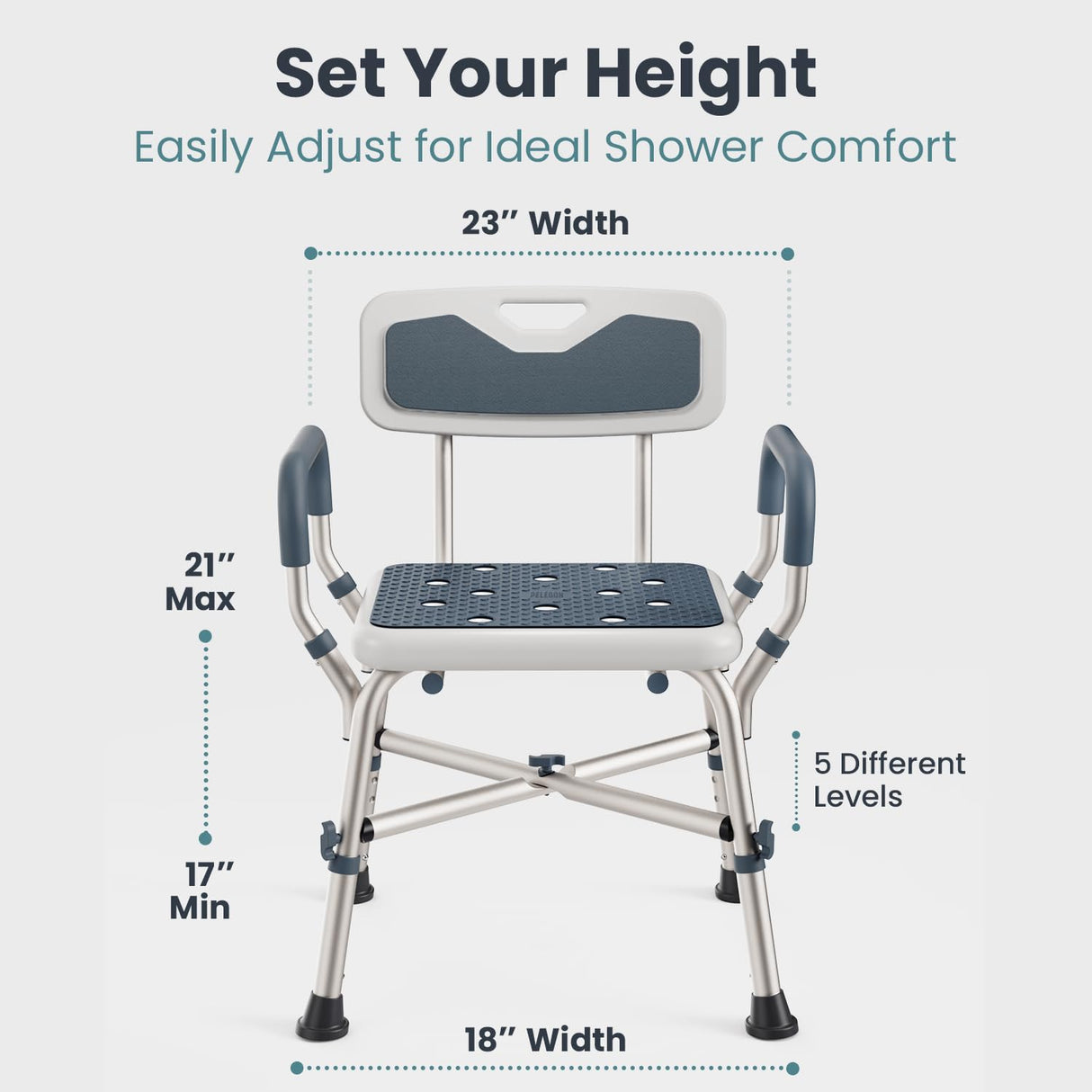 Shower Chair for Elderly and Disabled (450lb) with Padded Armrests and Back, Adjustable Height Shower Seat, Heavy Duty Shower Chairs for Inside Shower, Handicap - Blue