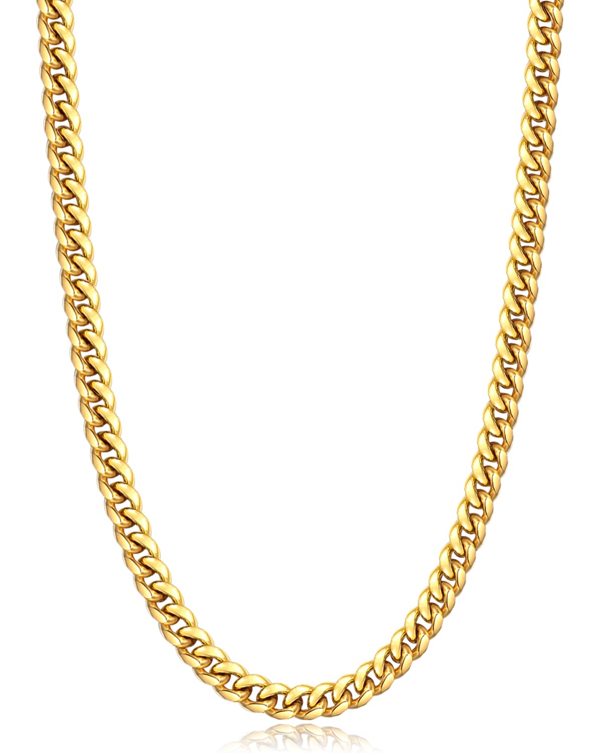 Jewlpire Gold Chain for Men, 6mm Mens Necklace Cuban Link Chain Necklace for Men, 18K Gold Plated Chain Necklace Sturdy & Durable Men's Necklaces 22 inch