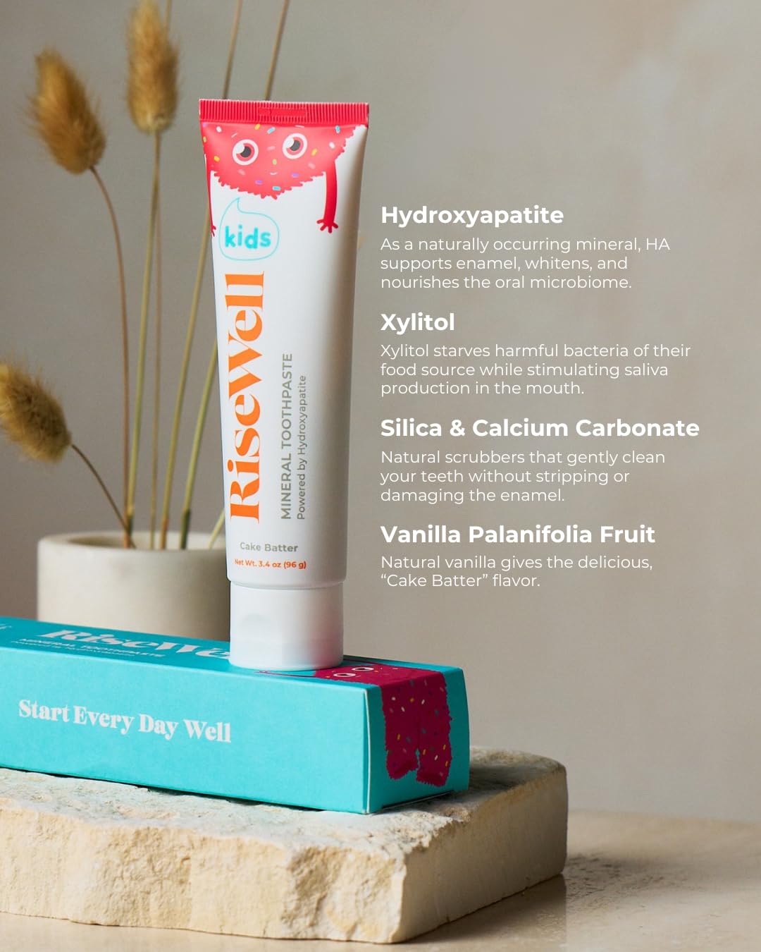 RiseWell Kids Hydroxyapatite Toothpaste Fluoride Free - Cake Batter, 3.4oz