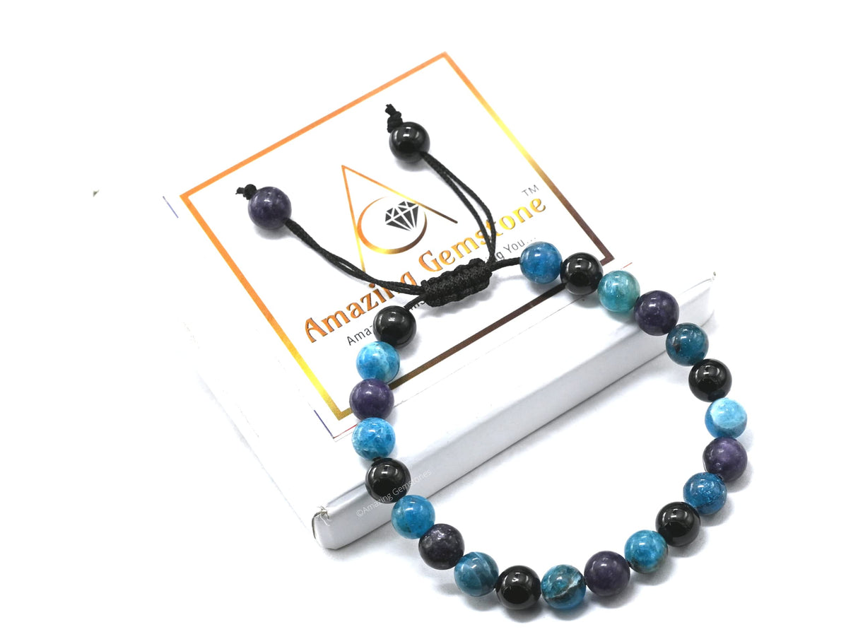 Amazing Gemstone Weight Loss Manifestation Bracelet - Humanic Black Tourmaline Apatite Lepidolite Bracelet Set for Men Women Healing Calming Anxiety Stress Relief Gifts(Adjustable)